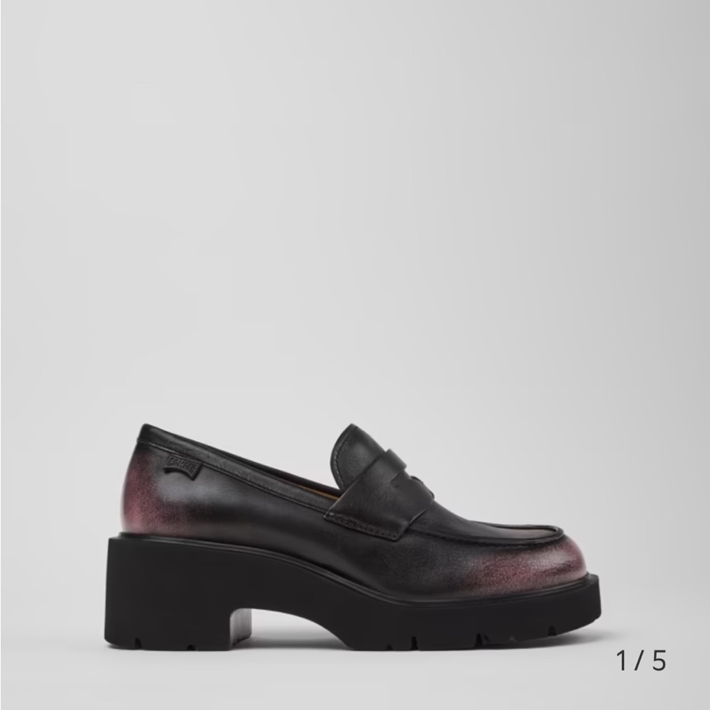 Camper Black and Pink Leather Loafers
